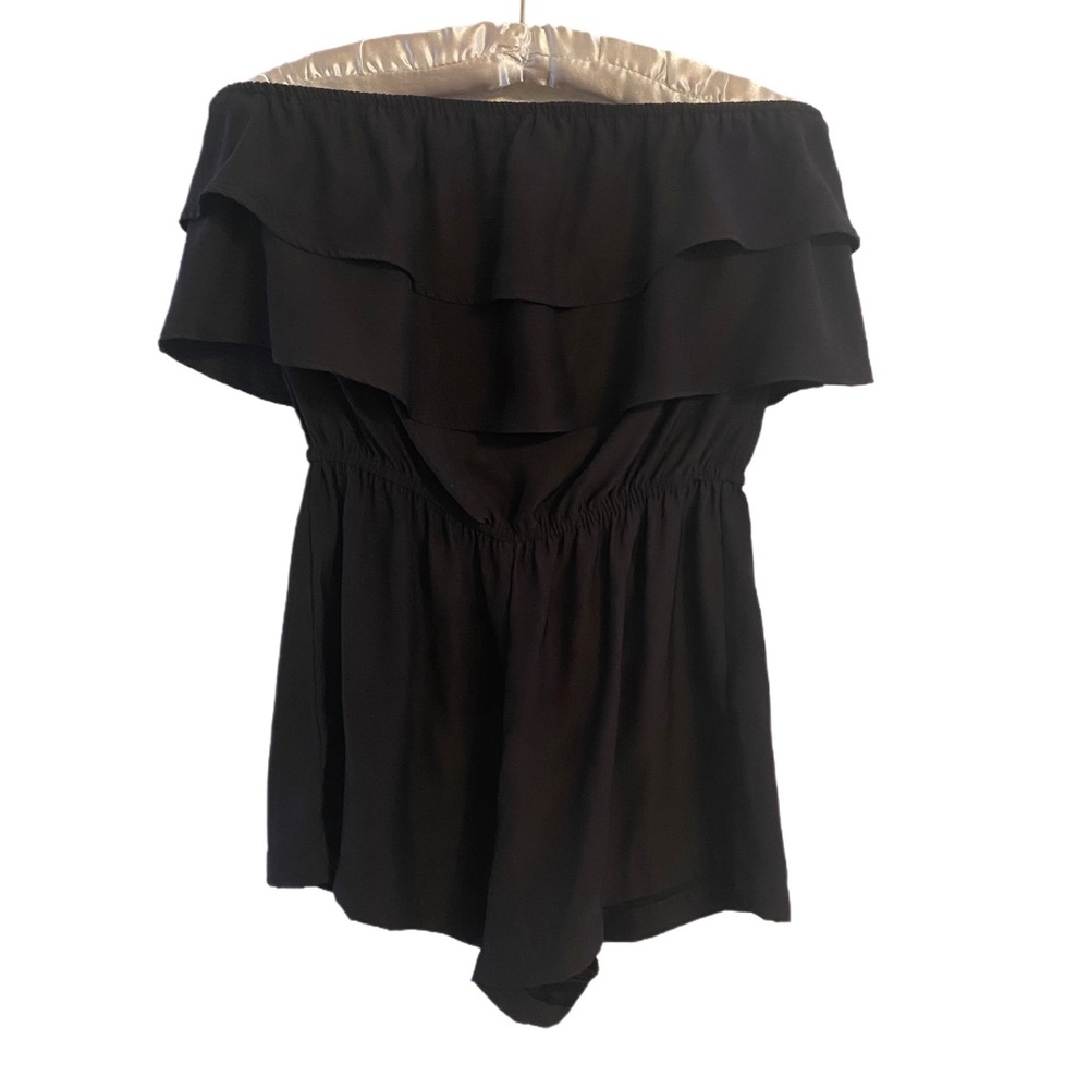 Blue Life Black Strapless Ruffled Romper Size XS